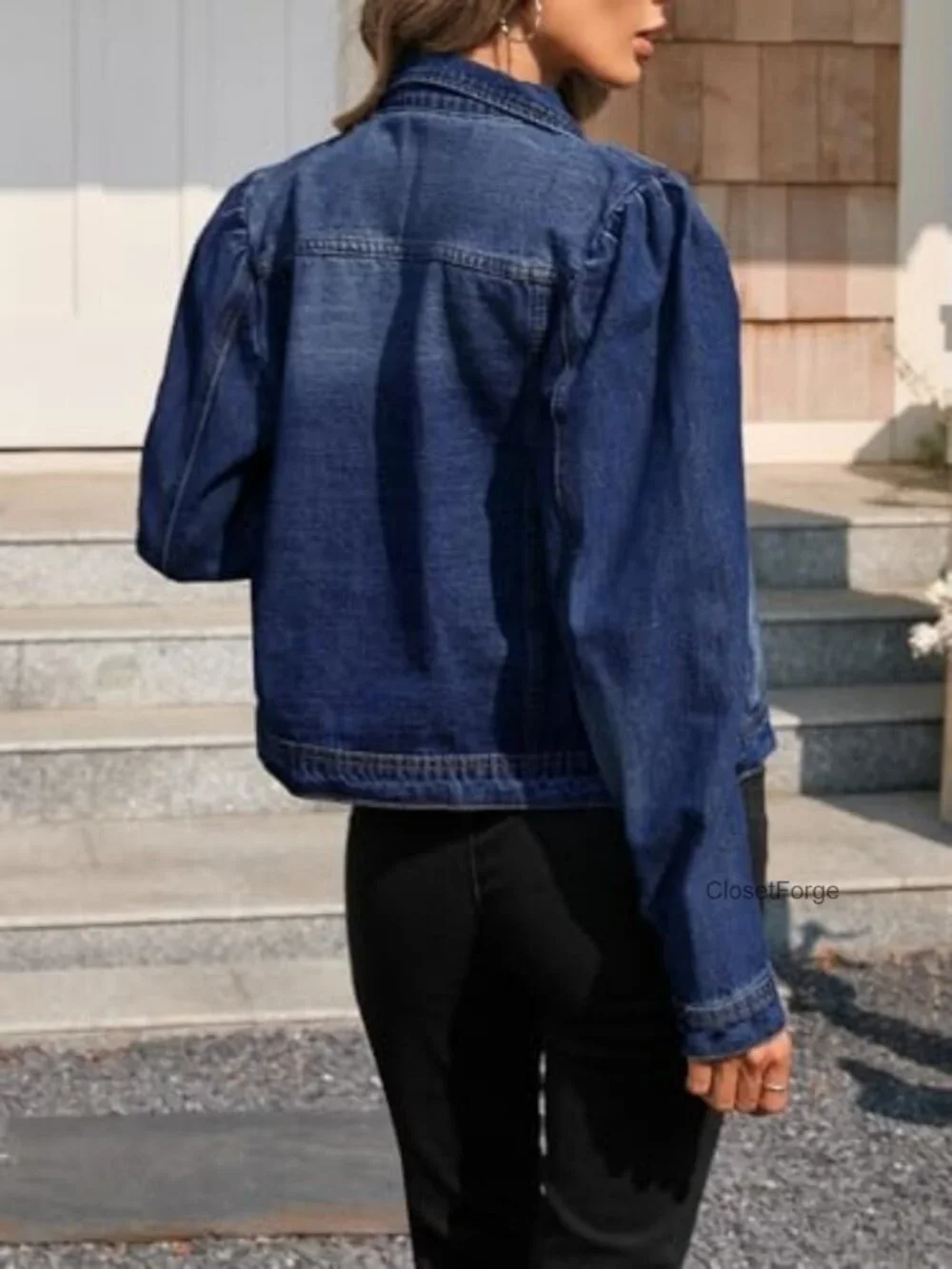 Puff Sleeve Cropped Denim Jacket Button Down Jean Jacket